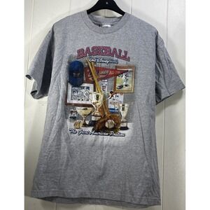 Vintage Walt Disney World Mickey  Baseball All-Star Legends Gray  T-Shirt Size L